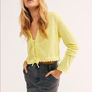 Free People Yellow Ruffled Tie Front Crop Blouse